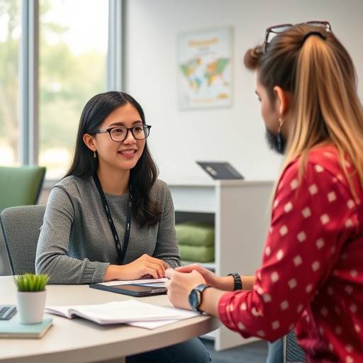 A student meeting with a counselor in the LearnEdge Academy student support services office