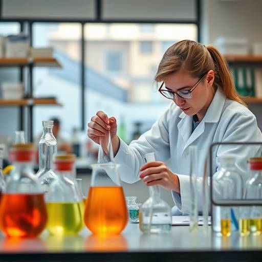 A student performing experiments in a chemistry lab