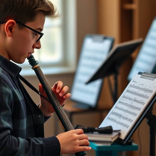 A student playing a musical instrument during a music theory course