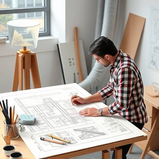 A student working at a drafting table during an architecture course