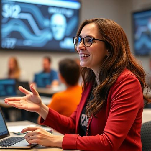 Dr. Emily Carter giving a lecture on Artificial Intelligence