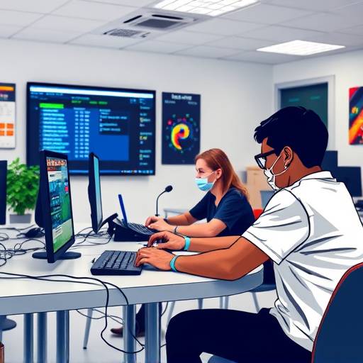 Students collaborating on a coding project during a software engineering course