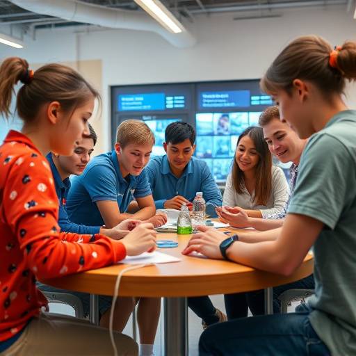 Students collaborating on an educational technology project