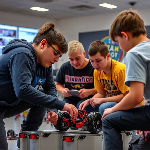 Students participating in a robotics club meeting at LearnEdge Academy